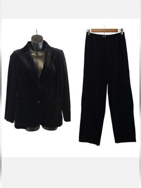 Vintage 1970s Act III Black Velveteen Blazer Pants Set Made In USA Size M